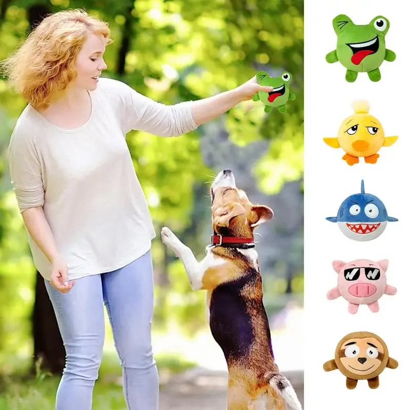 Soft Dog Ball Squeaky Plush Dog Teething Toys Animal Shape Cartoon Double Layer Tear Resistant Teeth Cleaning Game For