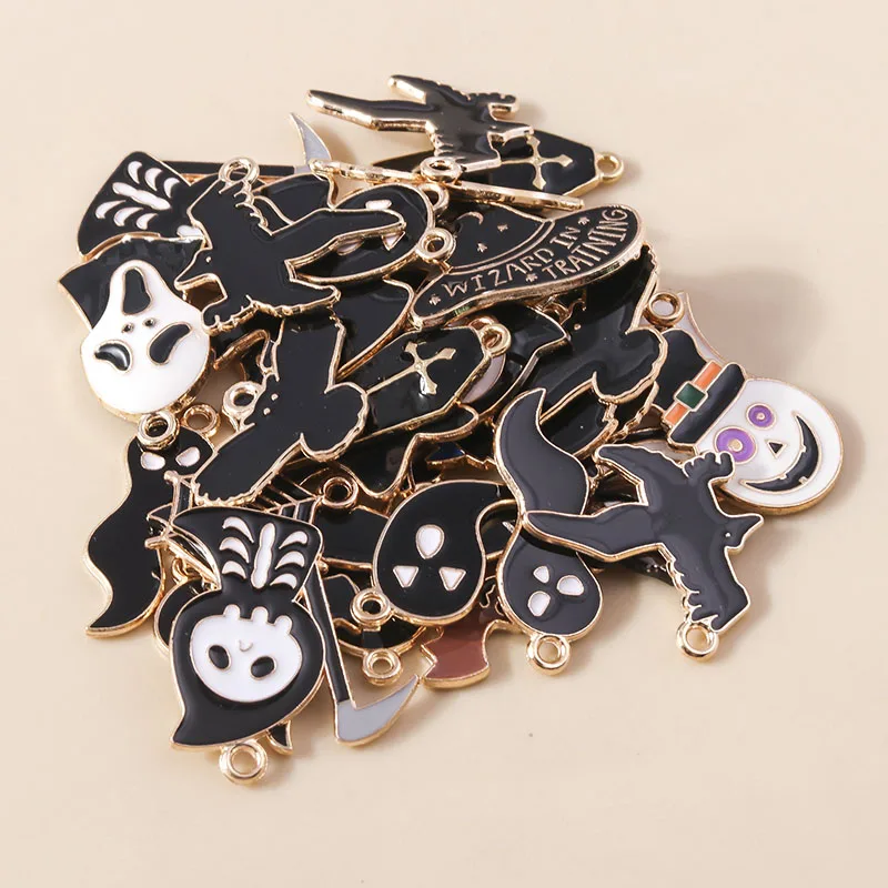 Mixed 20pcs Enamel Halloween Death Ghost Charms Pendants for Jewelry Making Cute Earrings Necklaces DIY Craft Jewelry Gifts