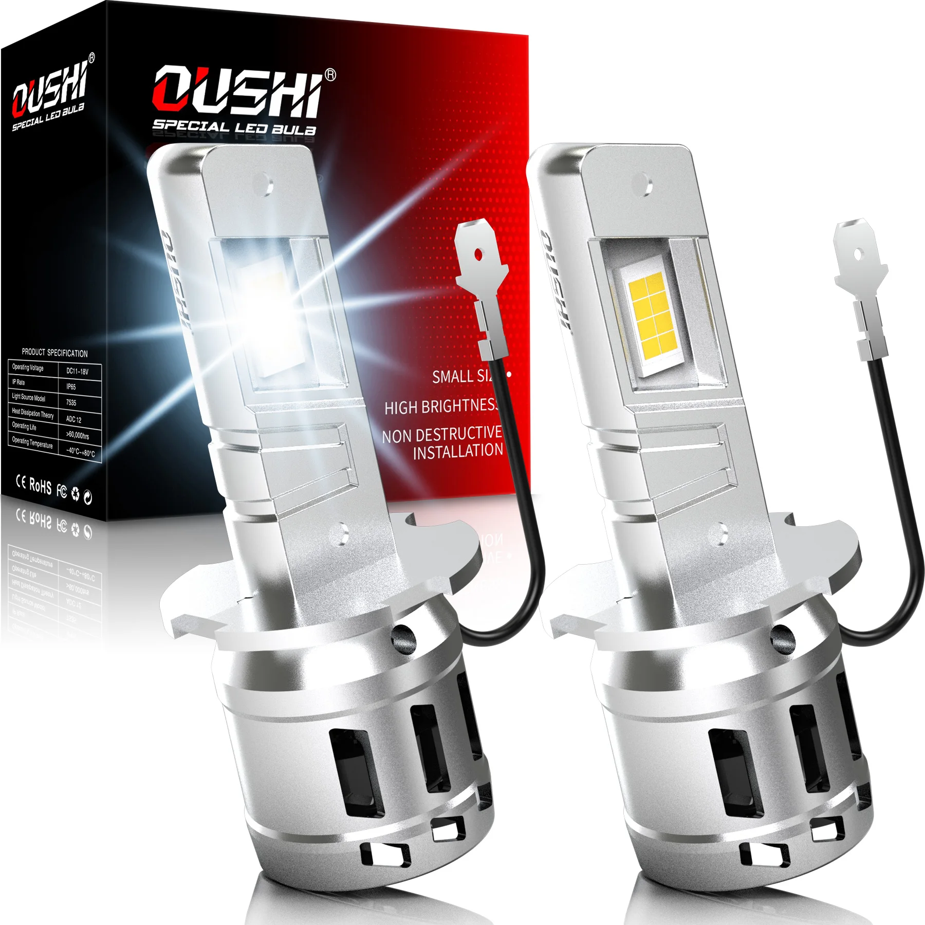 OUSHI 2pcs H3 Car Led Headlight Bulb Super Led 6000K White H3 Lamp Plug and Play No Adapter Required For Land Rover Defender