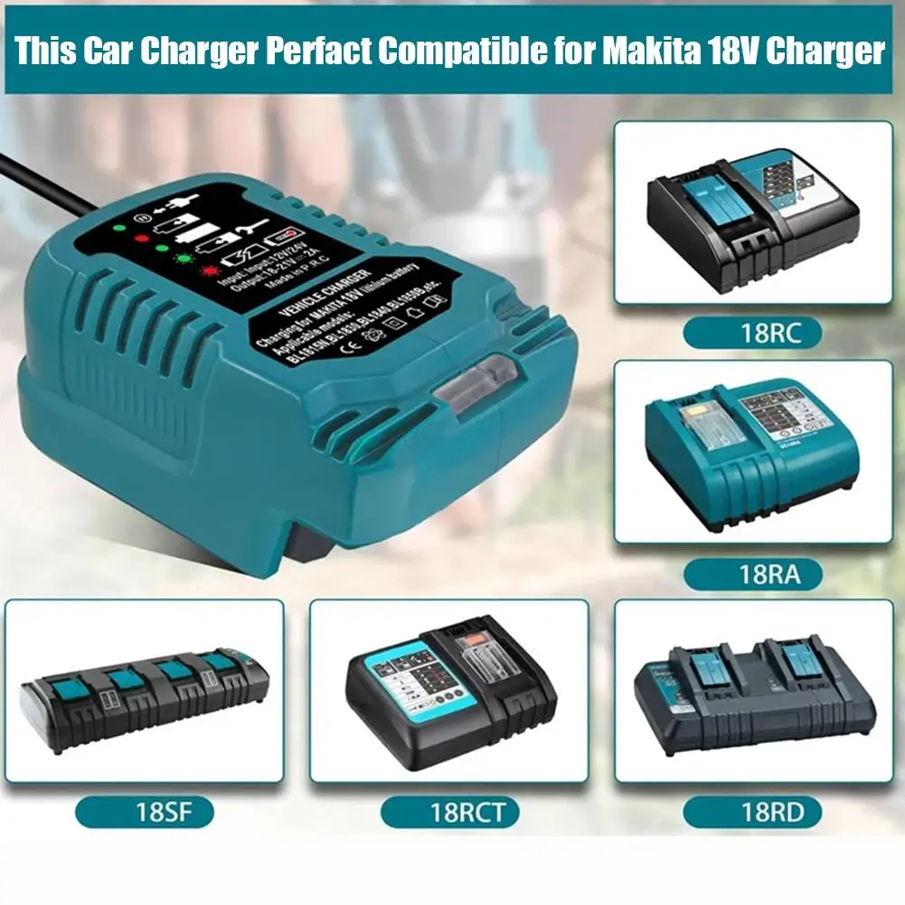 For MAKITA 18V Lithium Battery Charger Replacement Portable Compact Charger Car Charger With Cigarette Lighter