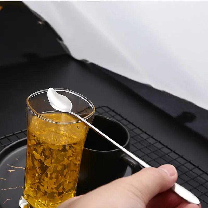 Silver Long Handle Tea Spoon 304 Stainless Steel Creative Mini Mixing Coffee Ice Cream Teaspoons Tableware Kitchen Utensils