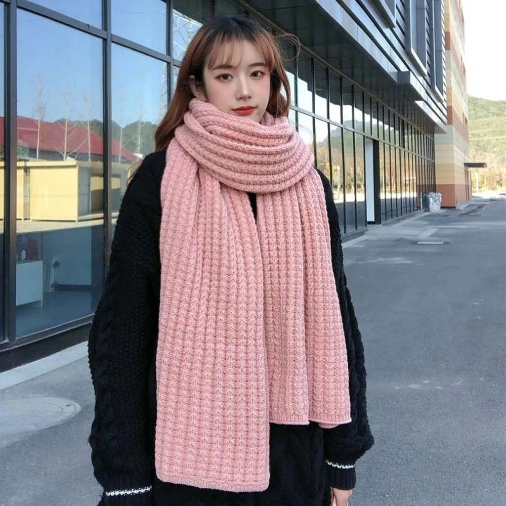

Acrylic Fibers Knitting Wool Scarf Polyester Spandex Long Thickened Neckscarf Classic Solid Color Winter Warmer Scarf Autumn