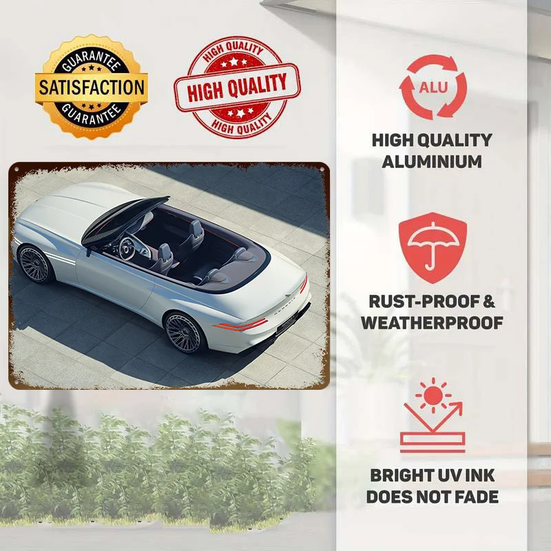 White Convertible Concept Car Metal Poster Customized Wall Art Retro Vintage Tinplate Signs for Bar Accessories Desk Decor Room
