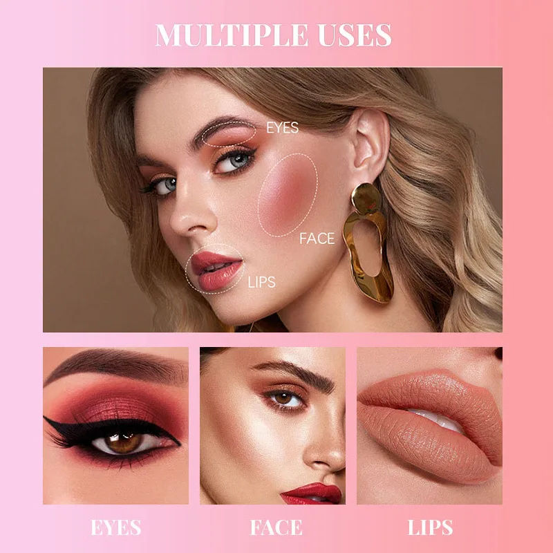 Set combinato multicolore Rossetto per labbra Fard per il viso Balsamo per fard Rouge multifunzionale Migliora la carnagione Impermeabile a lunga durata