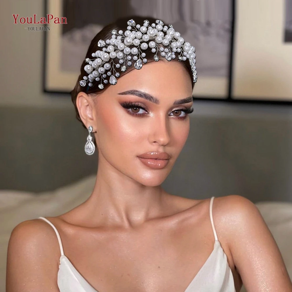 

YouLaPan Fashion White Color Faux Pearl Hair Hoop for Party Handmade Wedding Crystal Headband Hair Accessories Bride Tiara HP643