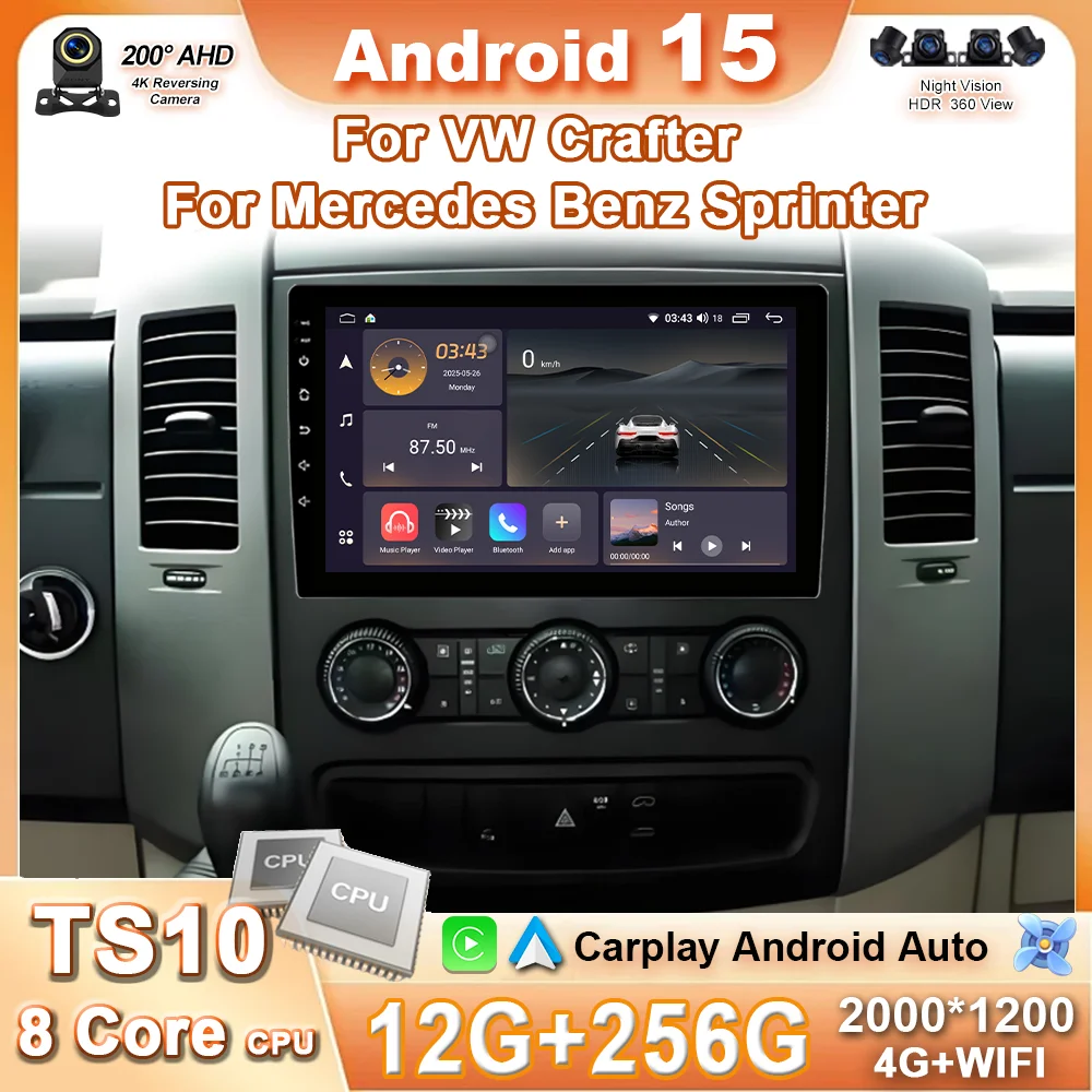 

Android 15 For VW Crafter For Mercedes Benz Sprinter Car Radio Multimedia Video Player GPS Stereo CarPlay WIFI+4G NO 2DIN DVD