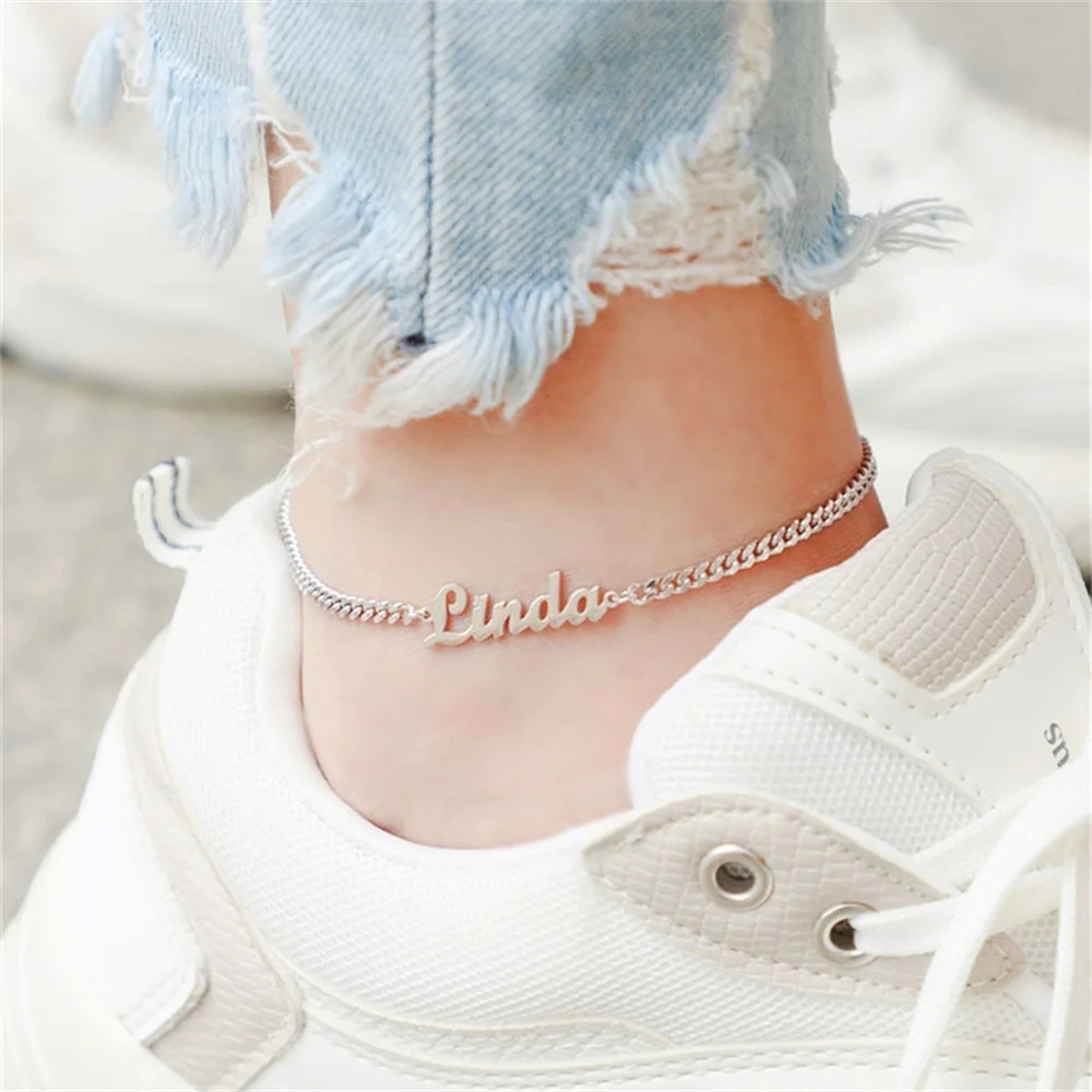 Custom Name Anklets for Women Stainless Steel Gold 3mm Cuban Chain Girl Anklet Bracelet Jewelry Bridesmaid Gift tobilleras mujer