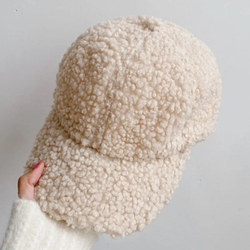 Lamb Wool Cap Women Baseball Cap Autumn Winter Warm Hat Lady Girls Outdoor Warm Winter Spring Plush Fuzzy Men Caps Hat