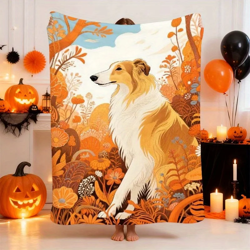 1pc Shetland Sheepdog (Sheltie) Dog Bedspread - Cozy Flannel Blanket with Border Coll-like Design, All-Season Soft Warm Bed Cove