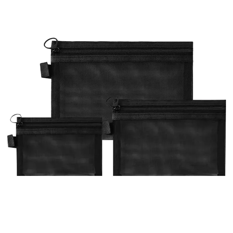 1PC Mesh Clear Cosmetic Bag 3 Sizes Black Breathable Travel Toiletry Organizer Lipstick Storage Pouch for Women