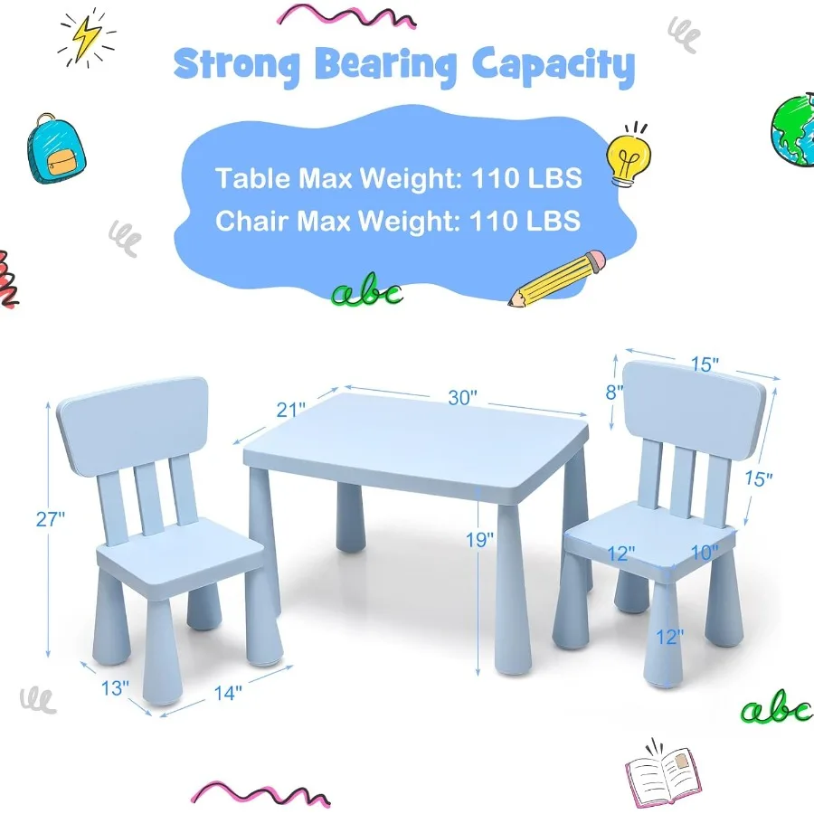 Meja Aktivitas Plastik Dan 2 Kursi Untuk Kerajinan Seni Permukaan Meja Mudah Dibersihkan Set Furnitur Balita 3 Buah Set Meja Dan Kursi Anak-Anak Untuk Rumah