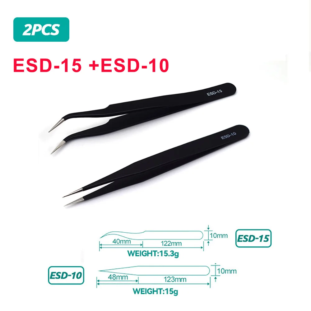 ESD Anti-Static Stainless Steel Tweezers Precision Maintenance Industrial Repair Curved Tool Home Working Model Making Hand Tool