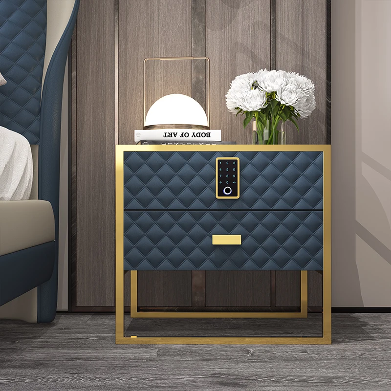 

Light luxury smart fingerprint password lock bedside table simple modern minimalist solid wood storage cabinet