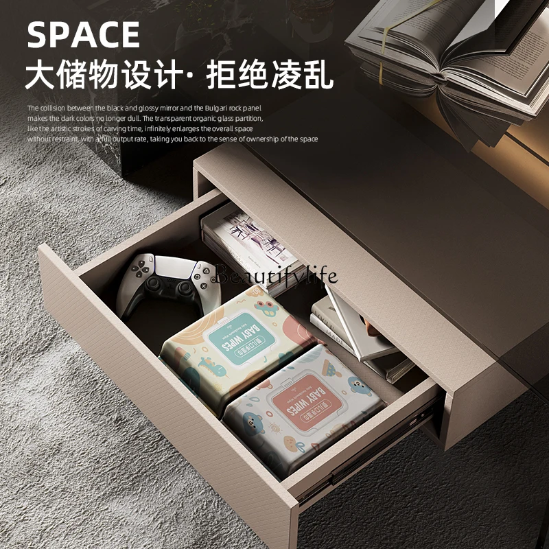 5Minimalist coffee table living room light luxury high-end sense retractable glass large size coffee table