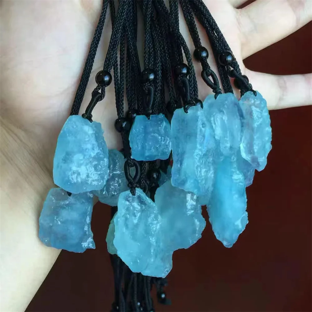 High Quality  Natural Aquamarine Raw Stone Pendant Necklace, Quartz Crystal, Mineral, Reiki Healing Gemstone, Energy Ore