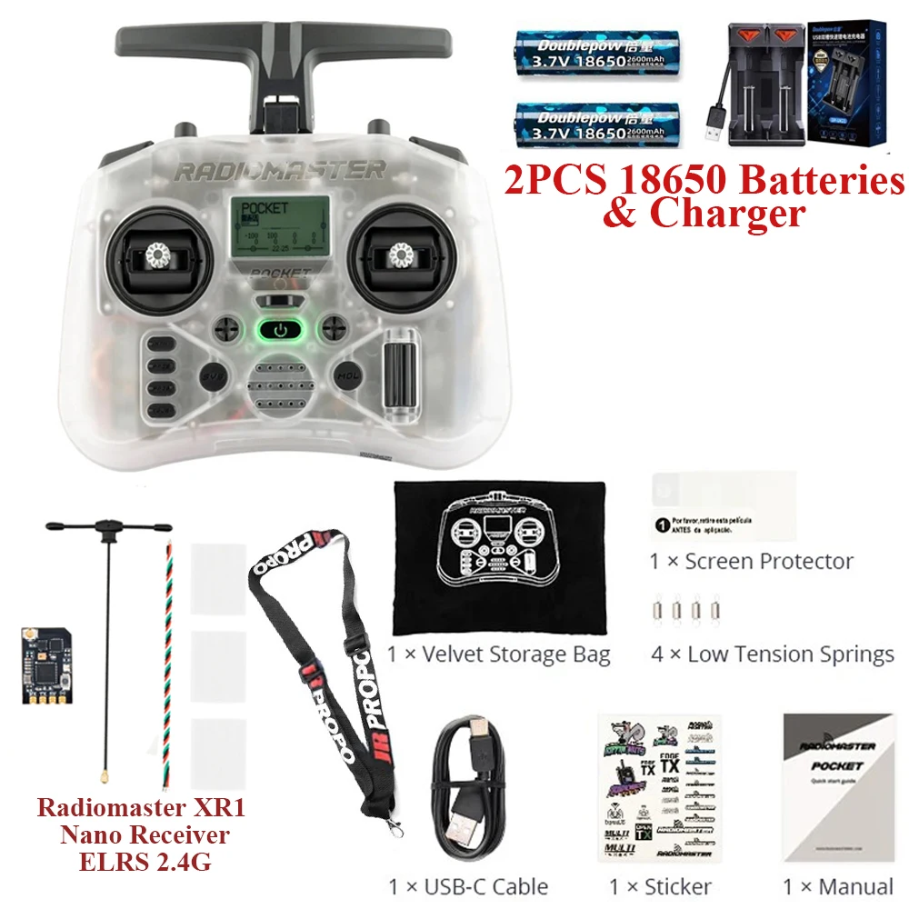RADIOMASTER Pocket Radio Controller M2 FCC/LBT Hall Gimbal EdgeTX Sender ELRS CC2500 mit BAT RP1 Empfänger für FPV Drohne