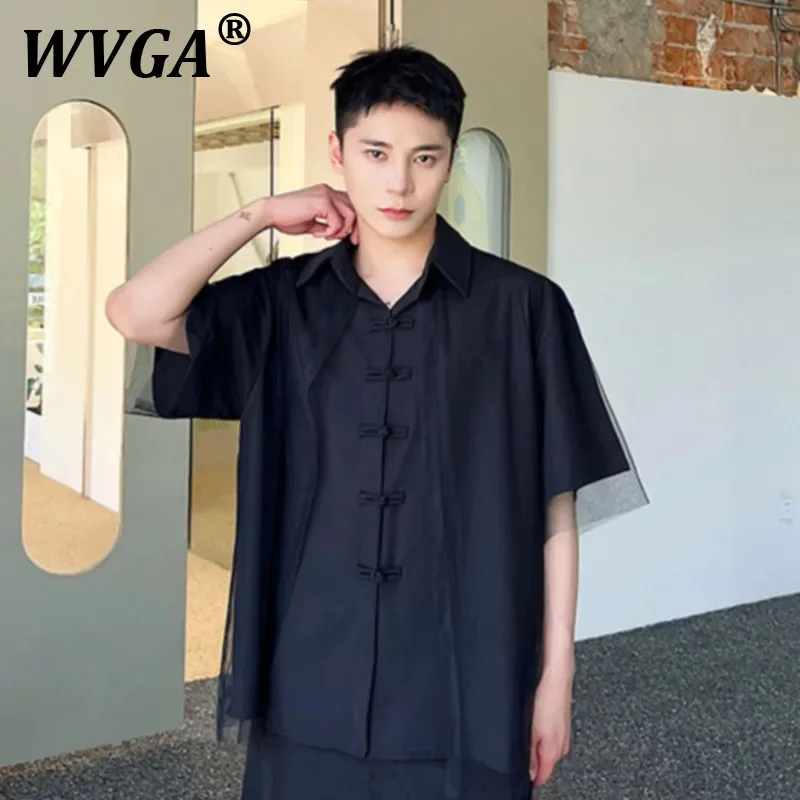 

WVGA Летняя новая мужская рубашка Tide Y2K China-Chic с индивидуальной пряжкой, искусственная рубашка из двух предметов, корейские шикарные повседневные топы с короткими рукавами Ins W7054