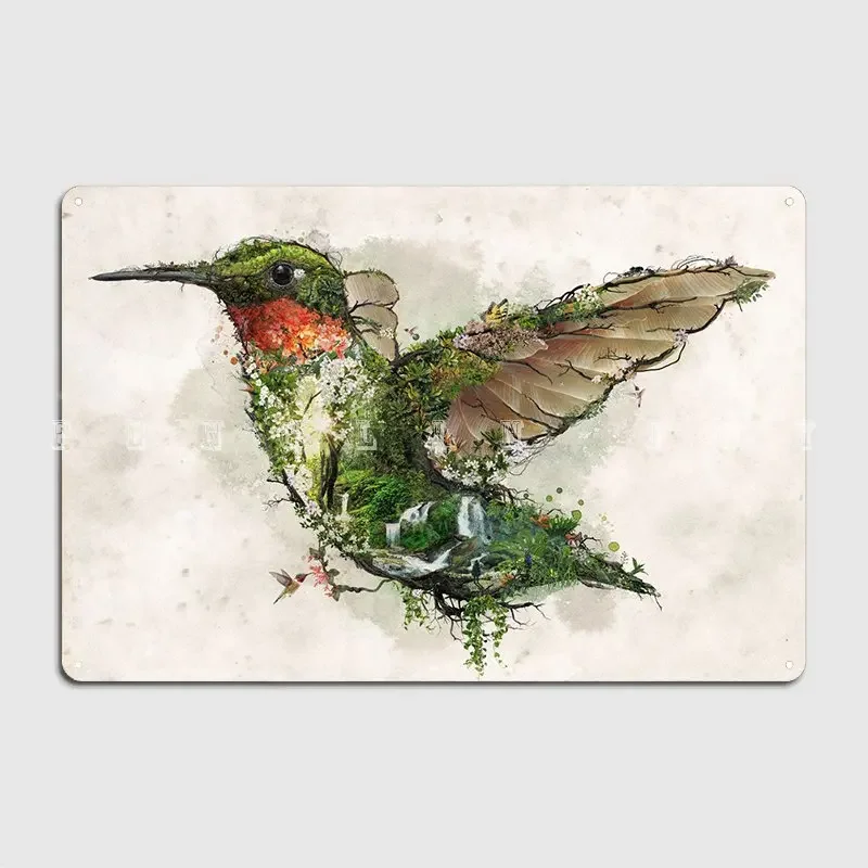 Ruby Throated Hummingbird Poster Metal Plaque Wall Cave Club Bar Customize Poster Tin Sign Posters