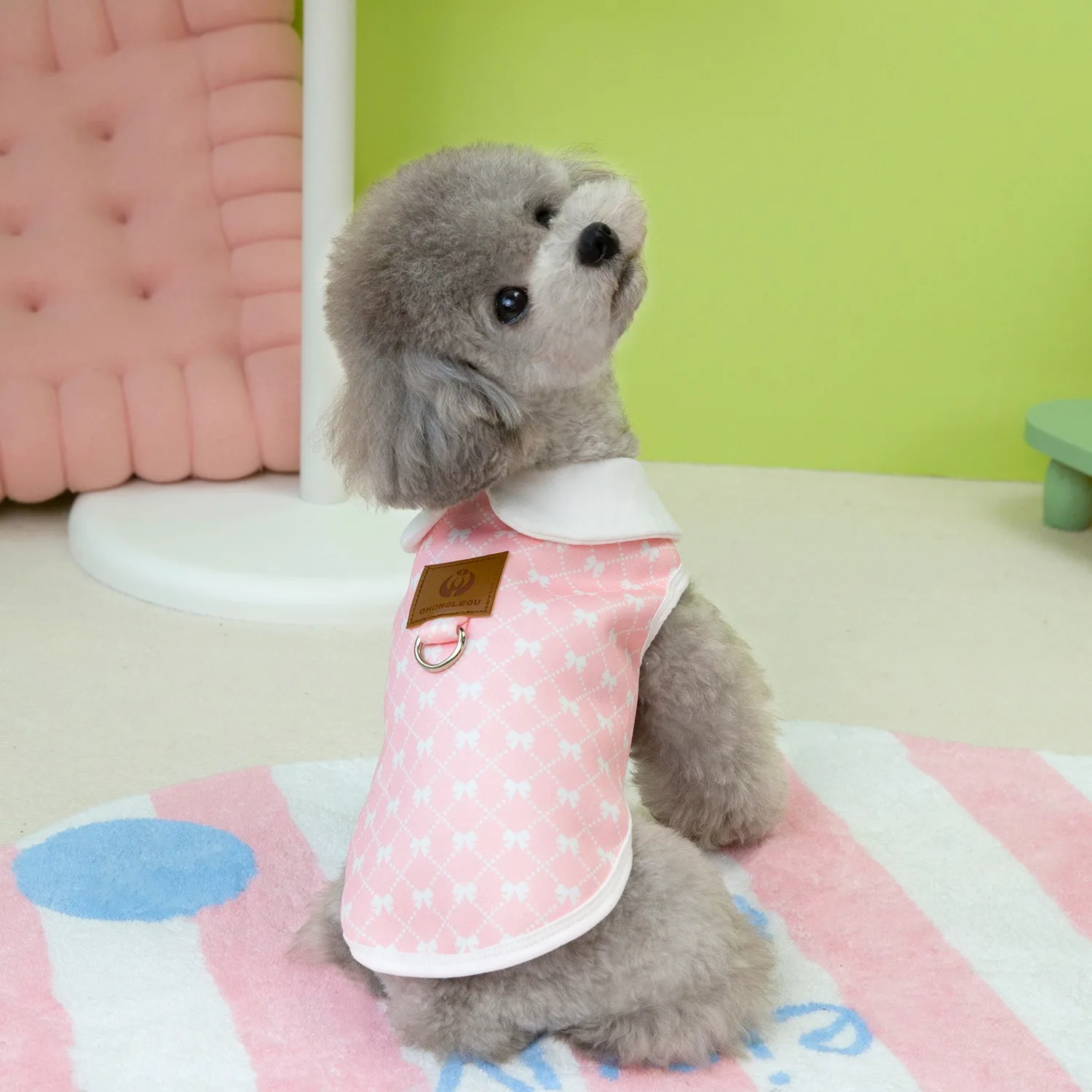 Winter Warm Dog Sweatshirt Teddy Bow Tie Clothes Bichon Frise Small Dog Navy Collar Pullover Cat Two Legs Apparel Pet Supplies