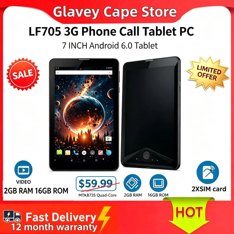7인치 T10 안드로이드 6.0 태블릿 PC 2GB RAM 16GB ROM LF705 MTK8735 쿼드코어 1.2GHz 3G / 4G 통화 지원 2개의 SIM 카드 슬롯