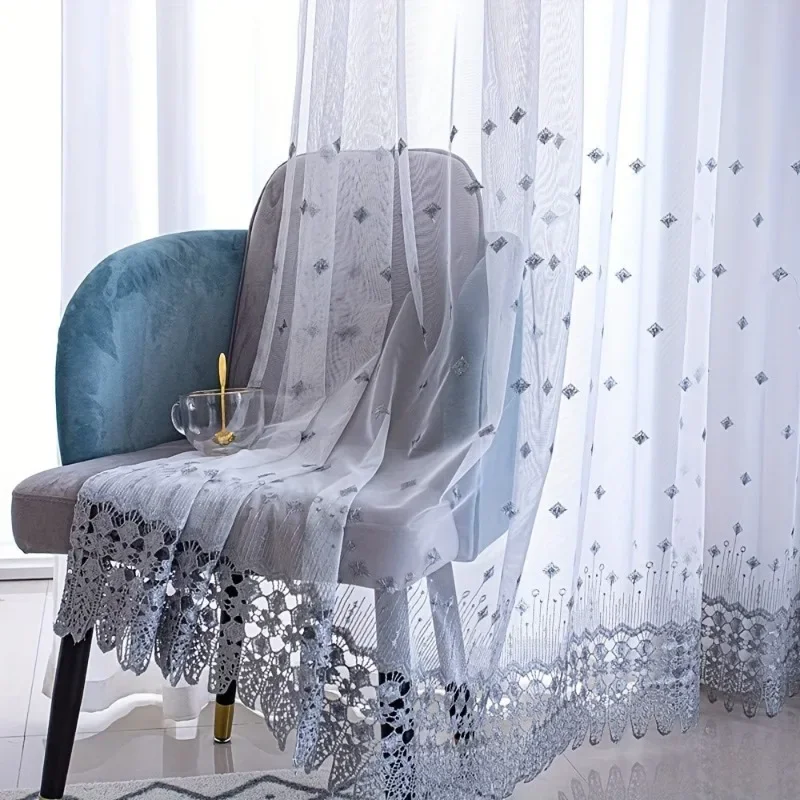 Semi-blackout Water-soluble Embroidery Curtains Tulle Lliving Room and Bedroomuxury White See-through Gray Embroidered Lace Yarn