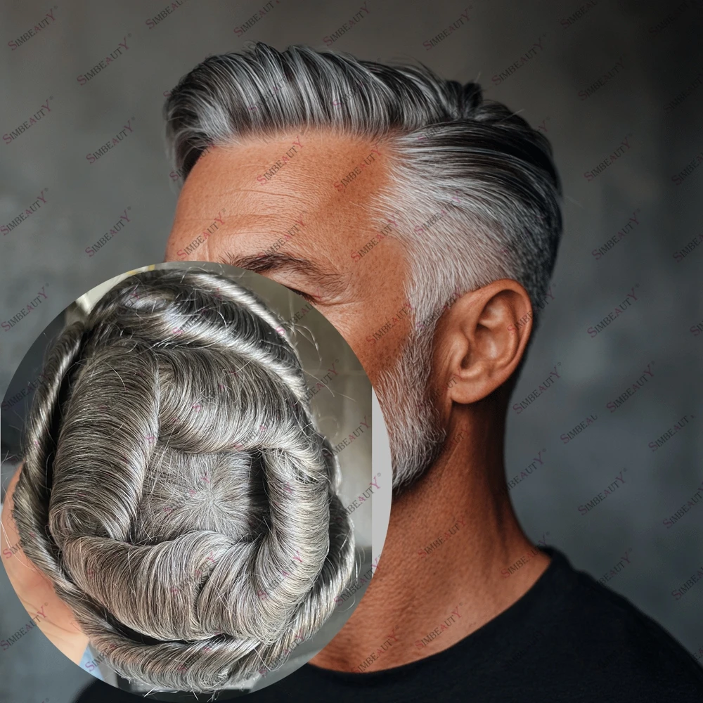 

1B65 прочный тонкий мужской парик из человеческих волос для выпадения волос, необнаружимый натуральный волосяной покров, мужской капиллярный протез из человеческих волос