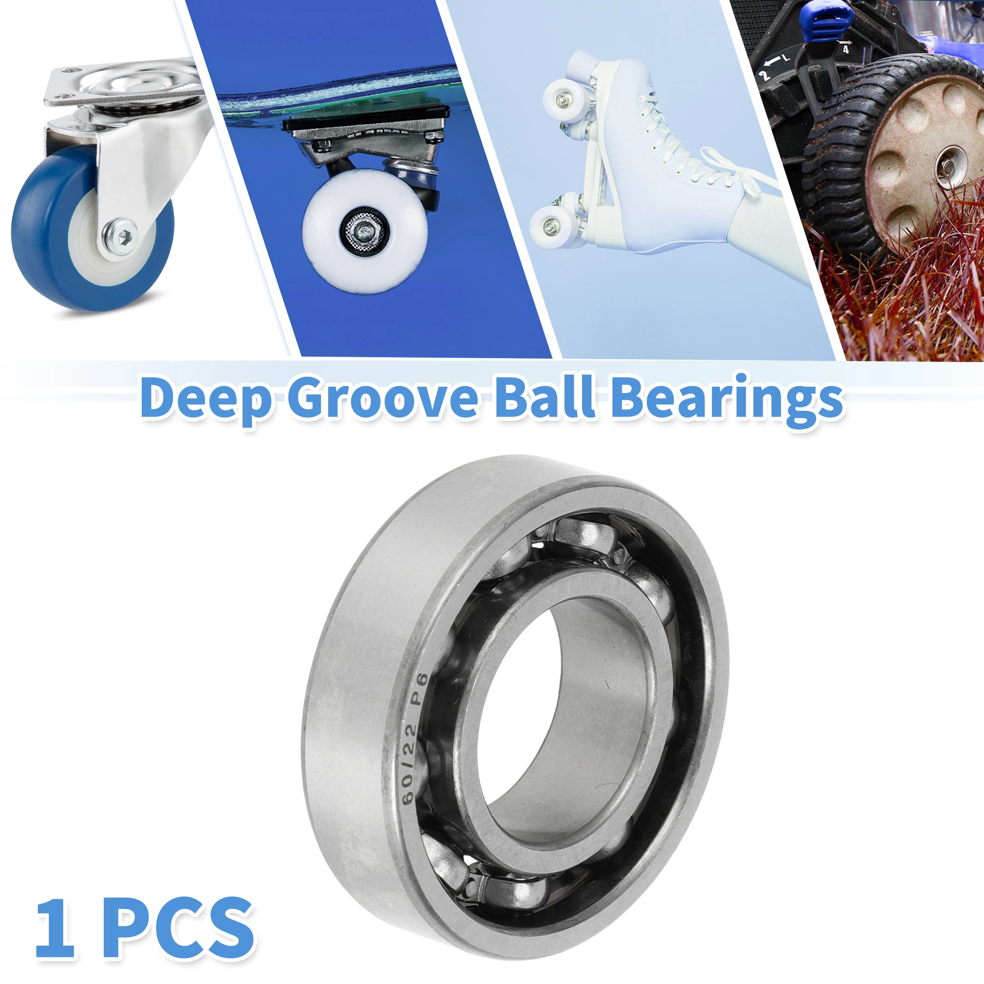 Motoforti 60/22 Deep Groove Ball Bearings P6 22x44x12mm Lubricated Bearings Open Type Silver Tone Scooter Skateboard Wheel