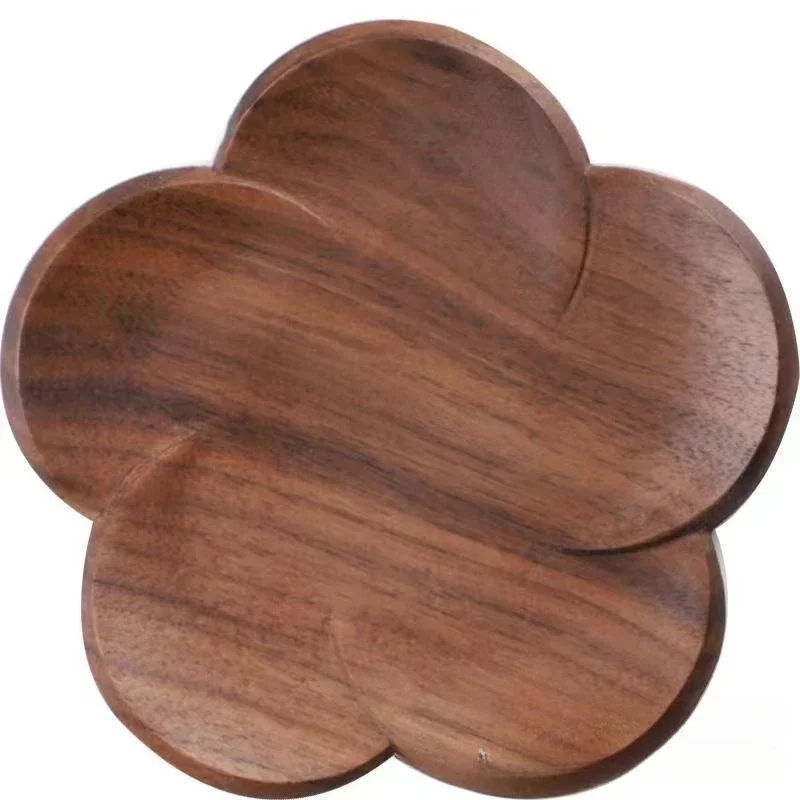 Black Walnut Coaster Scratch-proof Thermal Insulation Petaloid Wooden Placemat Coffee Table mat Decoration Kitchen Accessories