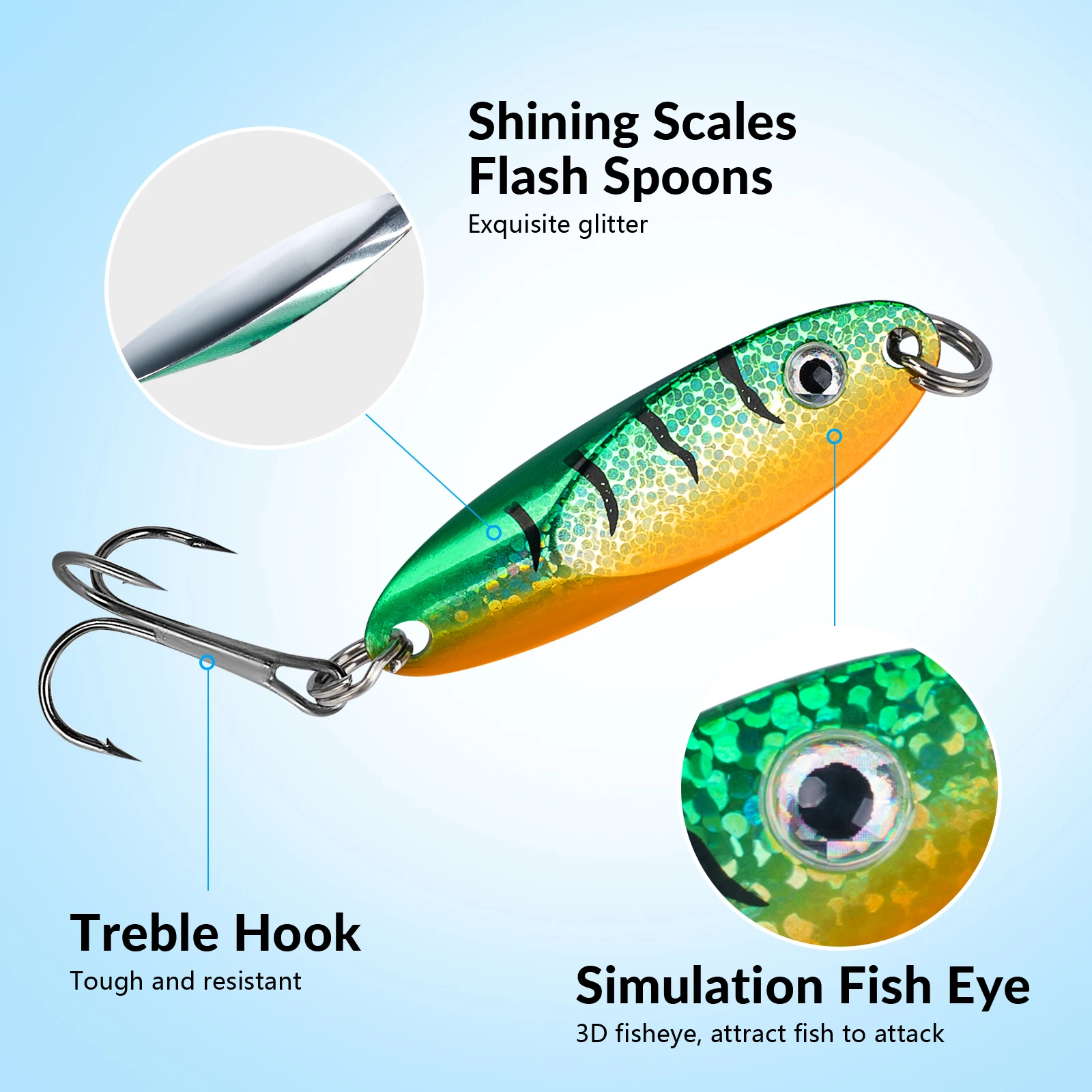 5pcs Metal Spinner Spoon Trout Lures 3.5g 5g 7g 10g 14g 3D Fish Eye Spinner Sequins Spoons Artificial Hard Baits For Pike Bass
