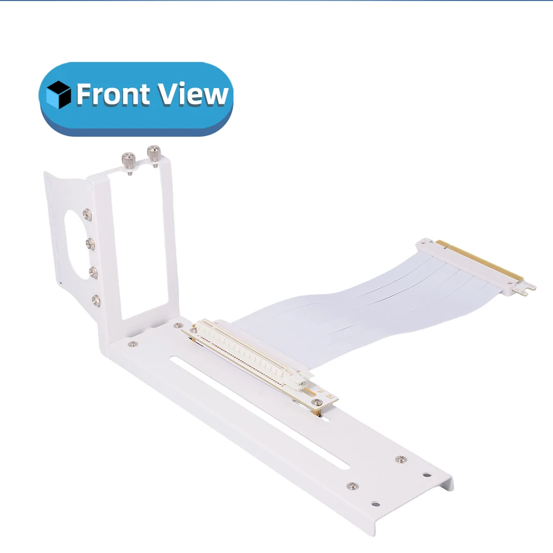 White 2 Slots Vertical GPU Mounting Bracket Graphics Card Holder Kit with 20cm PCI-E 3.0 X16 Riser Cable 90 Degree