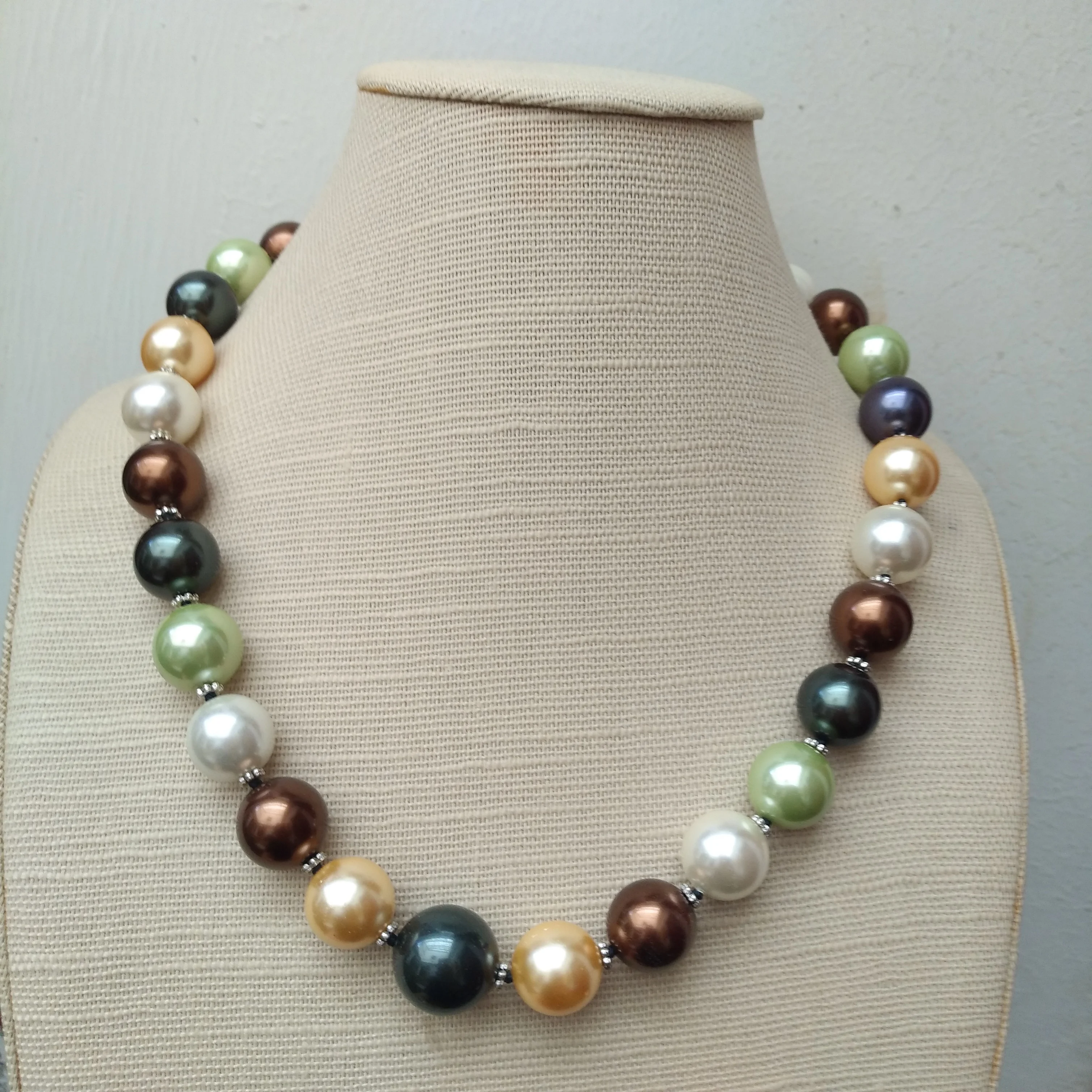 

18“ AAA 14-16mm White Multi-color round shell south sea Pearl Necklace Clasp Free Shipping