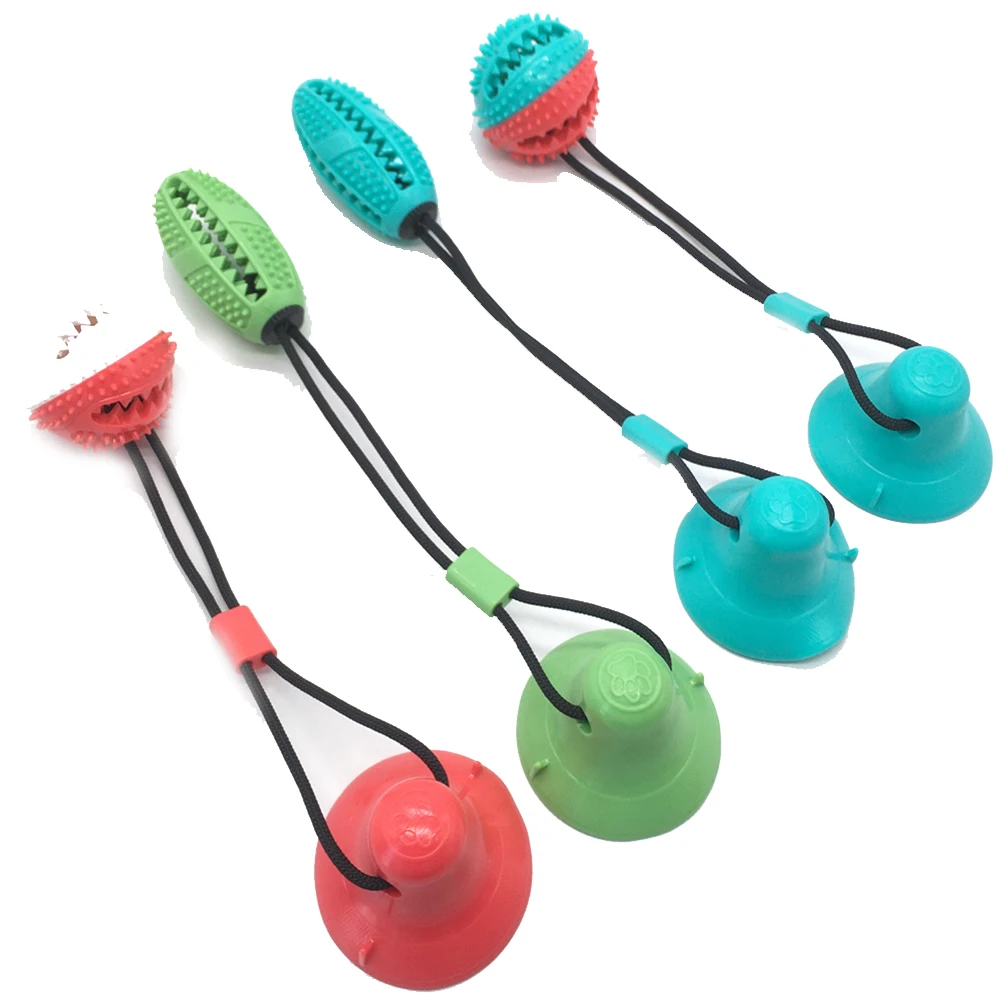 

Dog Toys Silicon Suction Cup Tug Interactive Dog Ball Toys slow feeder Pet Chew Bite Tooth Cleaning Toothbrush Dogs Food Toys