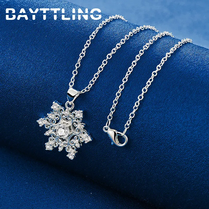 Original 925 Sterling Silver 16-30 Inches Exquisite Snowflake Zircon Necklace For Women Fashion Wedding Gift Jewelry