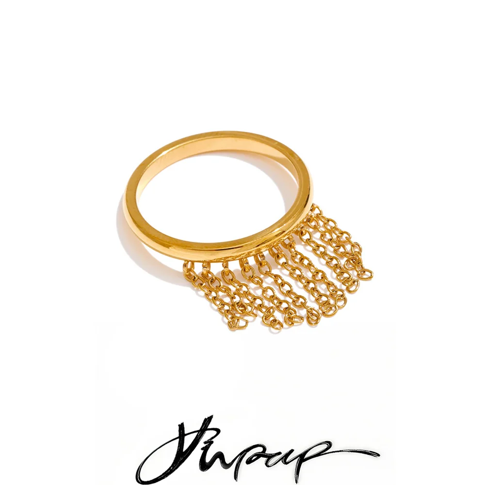 Yhpup Size 678 Stainless Steel Tassel Chain Drop Ring 18K Golden PVD Plated Charm Chic Finger Jewelry Wholesale