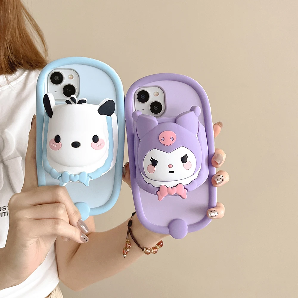 Cartoon Funny Slippers Kuromi Pochacco Stereoscopic Phone Case for IPhone 15 14 13 12 11 Pro Max Soft Silicone Back Cover Funda