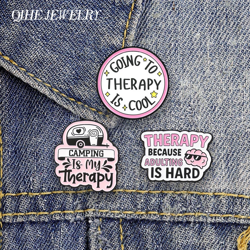 Therapy Is Cool Because Adulting Is Hard Enamel Pins Mental Health Therapy Humor Brooch Bag Lapel Badge Jewelry Gift for Friends