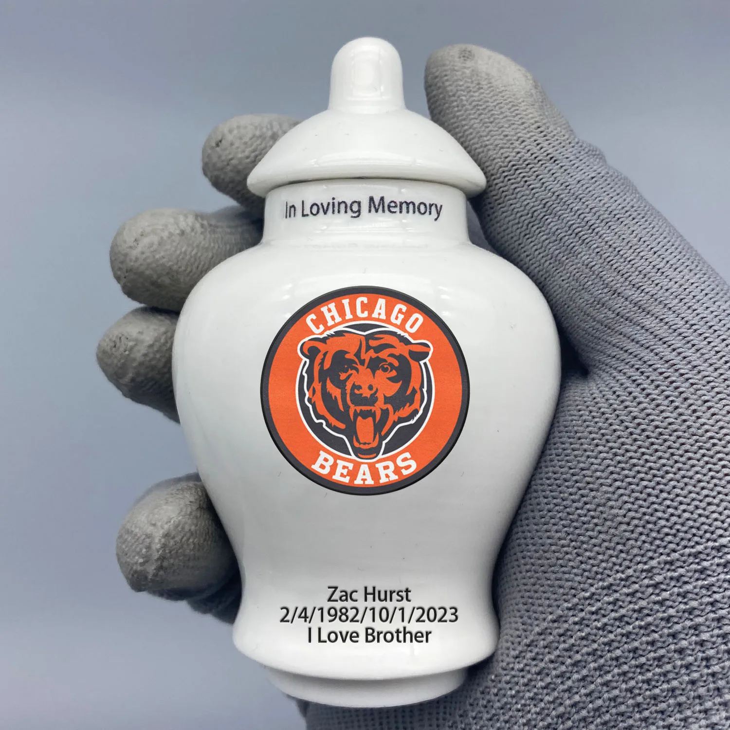 Mini Urna para Chicago Bears-themed Logo, Urna Personalizada, Envie-me o Nome, Data, Você quer aparecer na Mensagem