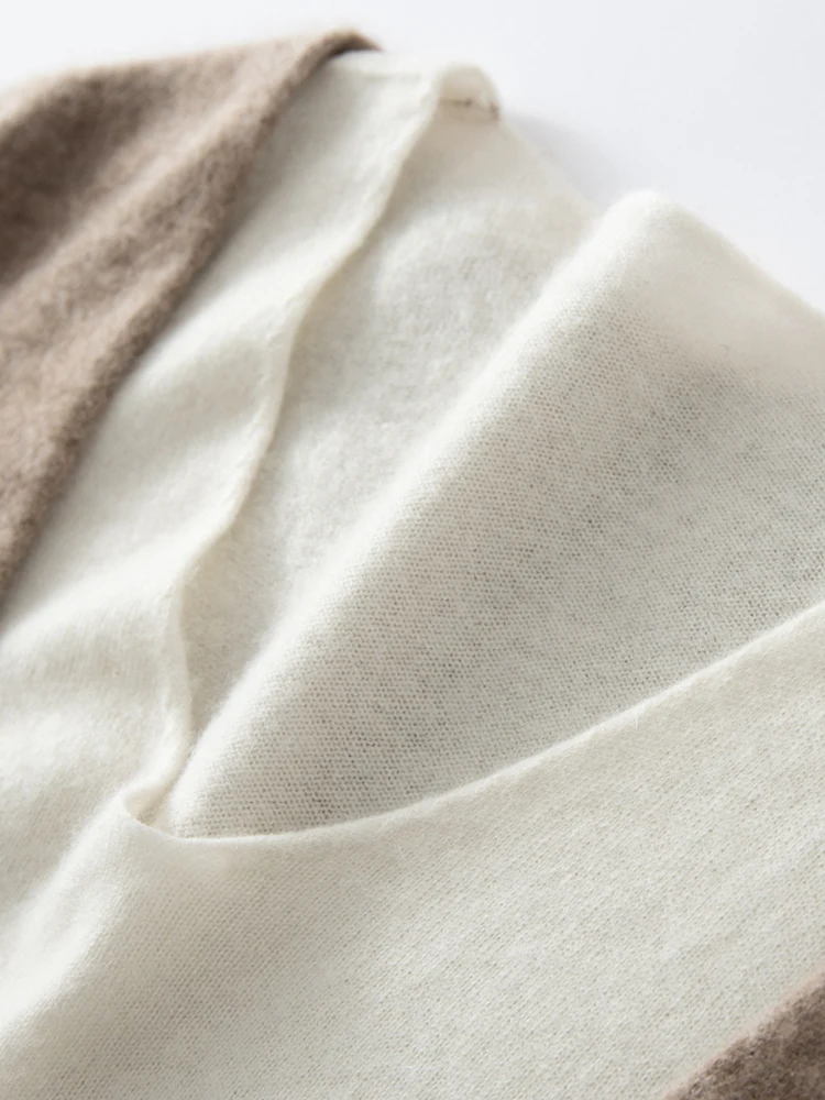 

Sold Out Sold Out Cashmere Sweater V-neck Color Block False Two-piece Pullover Autumn Winter Cashmere Soft Knitwear Loose Tops