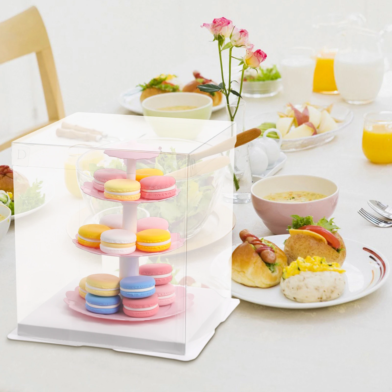 

2pcs Cake Box Transparent Birthday Food Grade White Packaging Bakery Versatile Elegant PET Material Waterproof Oilproof