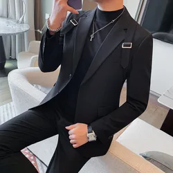 Brand Autumn Winter Strap Decoration Suit Jacket for Men Slim Fit Casual Business Blazers Fashion Wedding Groom Social Coat 2023