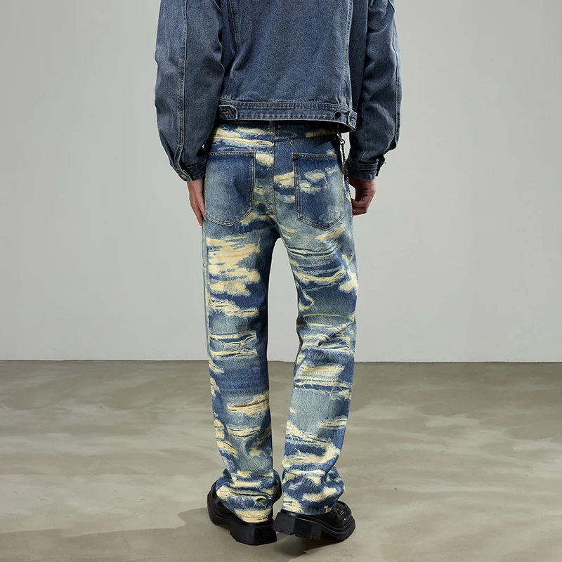 Street personality hip-hop straight wide-legged pants American high-end fashion retro nostalgia loose jeans male models