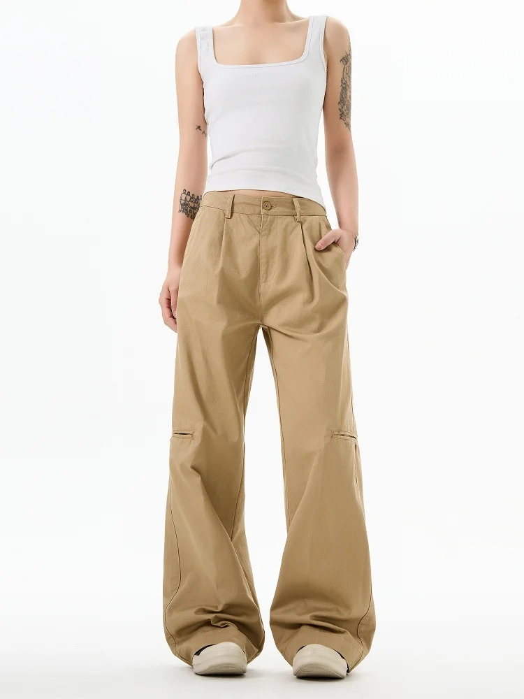 

StreetStudio American Retro Pleated Multi-ket Work Pants Loose Casual Wide Leg Long Trousers for Men And Women