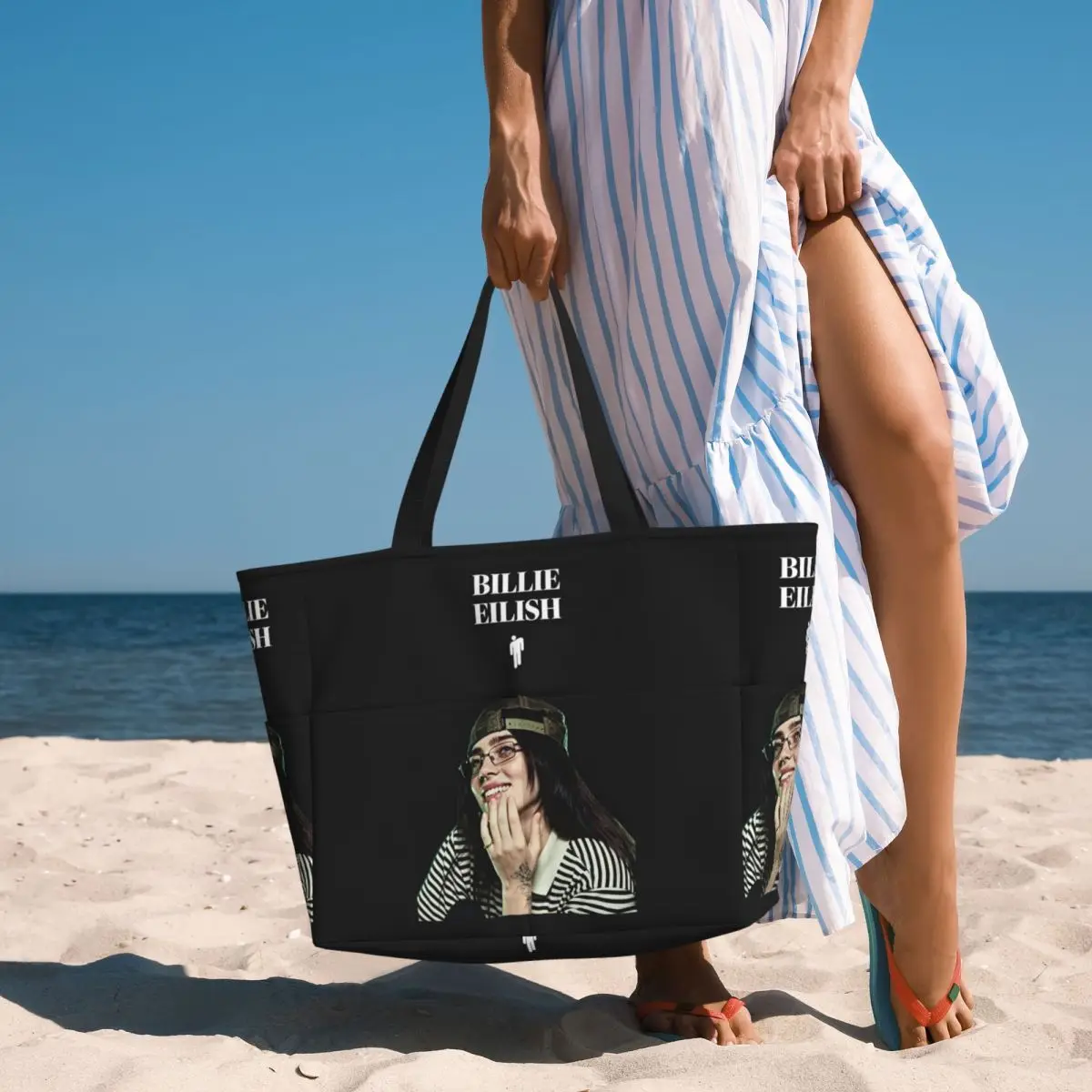 Billie Eilish Portrait Graphics Beach Tote Bag Sport Gym Yoga Duffle Large Tote Bag Women Travel Bag Fitness bag