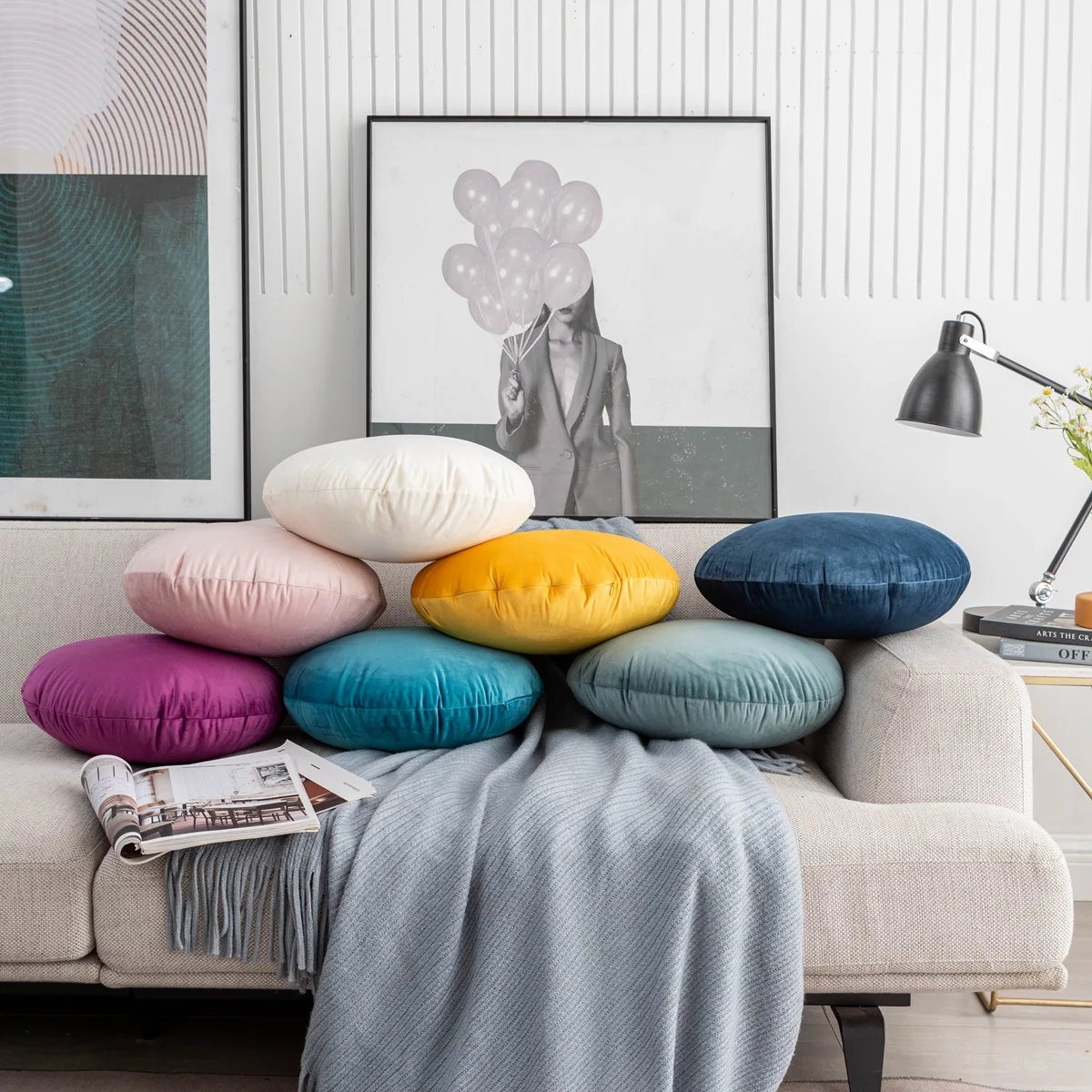 18 inch Round Cushion Cover Solid Color Soft Velvet Pillow Cover With Hidden Zipper Minimalist Home Decor for Sofa/Bed 19 Colors