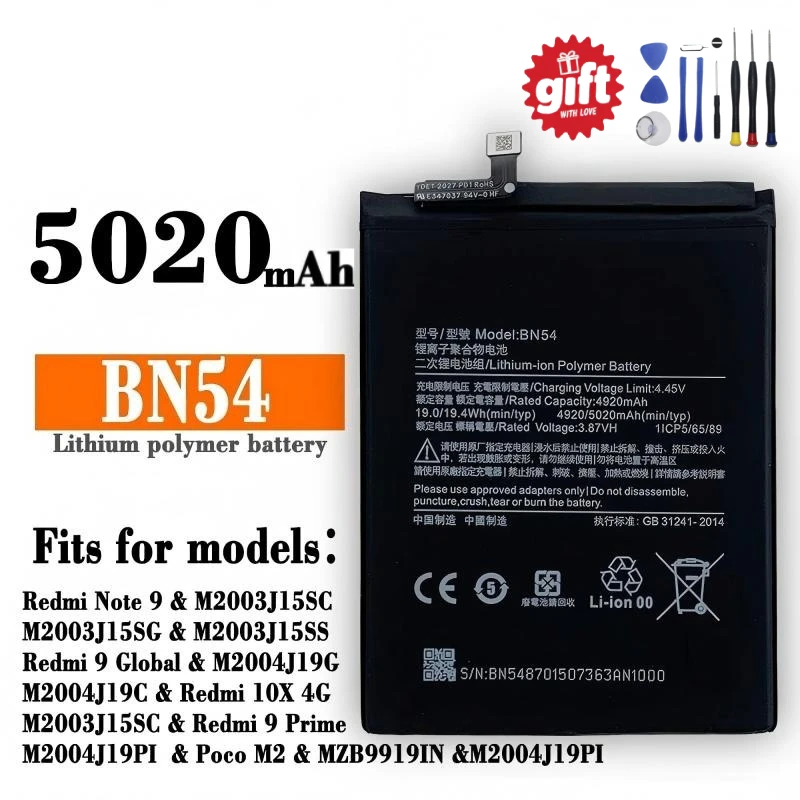 For Xiaomi Redmi Note 3 4 4X 8 9 9S 10 10X 11 Pro BN40 BN43 BM46 BM4J BN53 BN54 BN55 BN59 BN5D Mobile Phone Battery