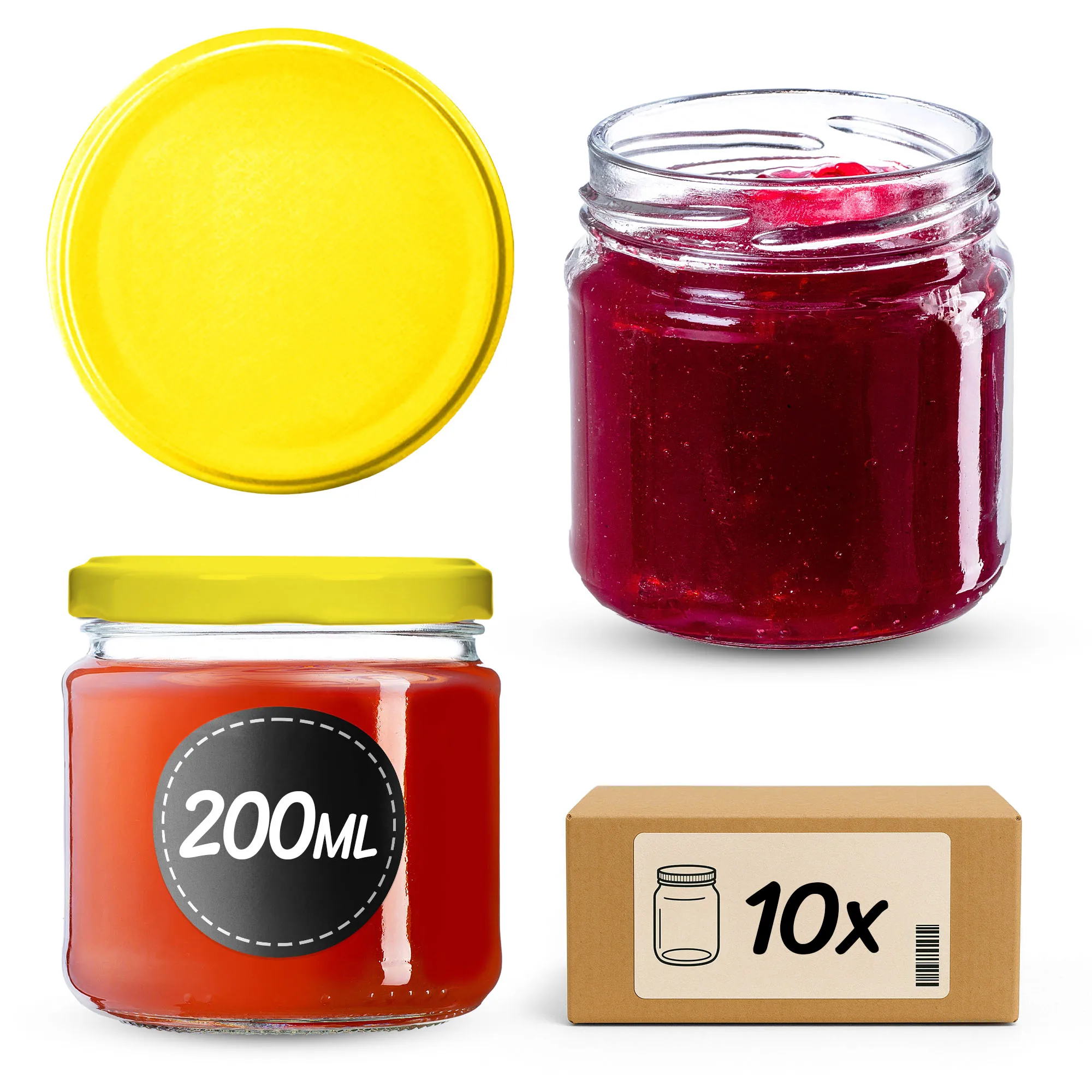 KADAX Potten voor conserven 200ml 10 stuks 66mm + Lip "Geel"
