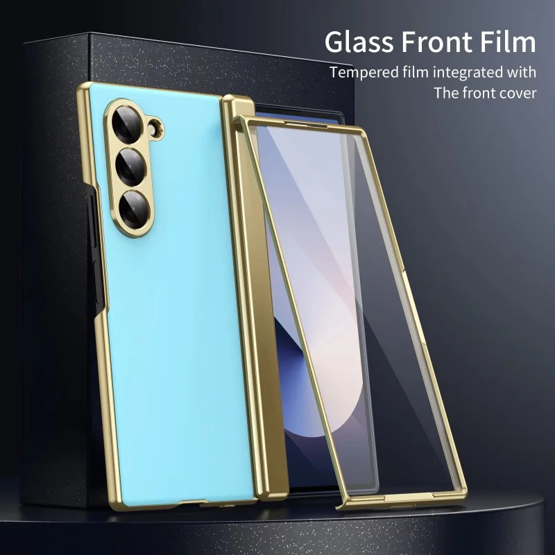 

For Samsung Galaxy Z Fold 7 6 5 4 3 Plating Border Hinge Phone Case Luxury Matte Outer Screen Protective Film Shockproof Cover