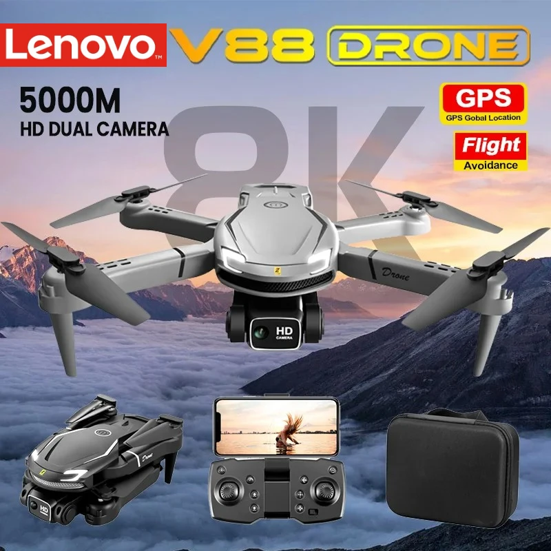 

Lenovo V88 Drone 8K Professional Dual Camera 5G Obstacle Brushless Avoidance Photography Optical Flow Foldable RC Toy Drone