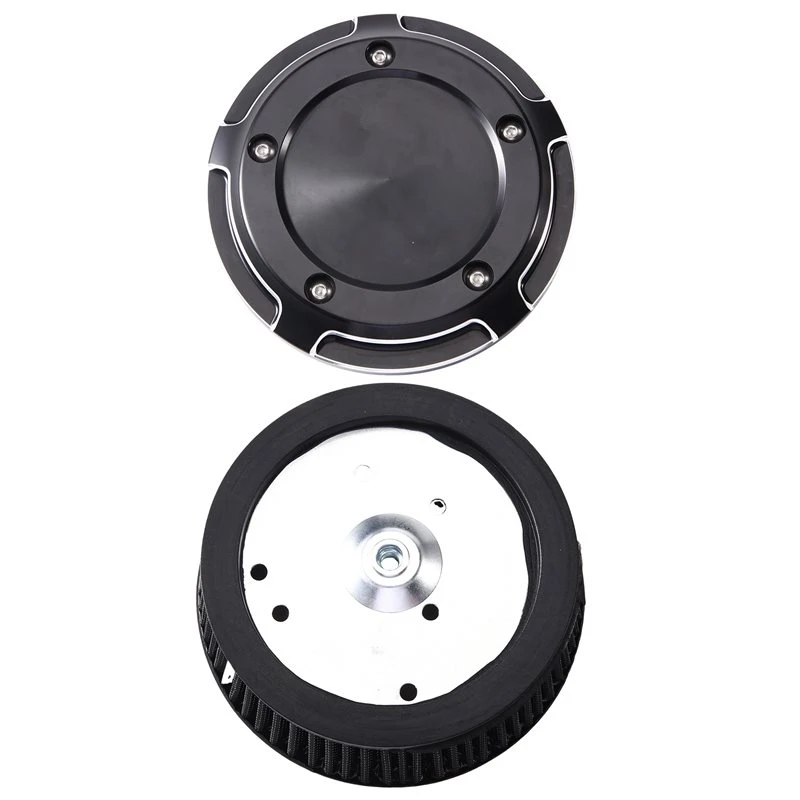 For Harley Touring Softail Fat Boy FLSTN Dyna 1999-2017 Motorcycle Air Cleaner Cover& Black Element- Black Air Filter Accessory