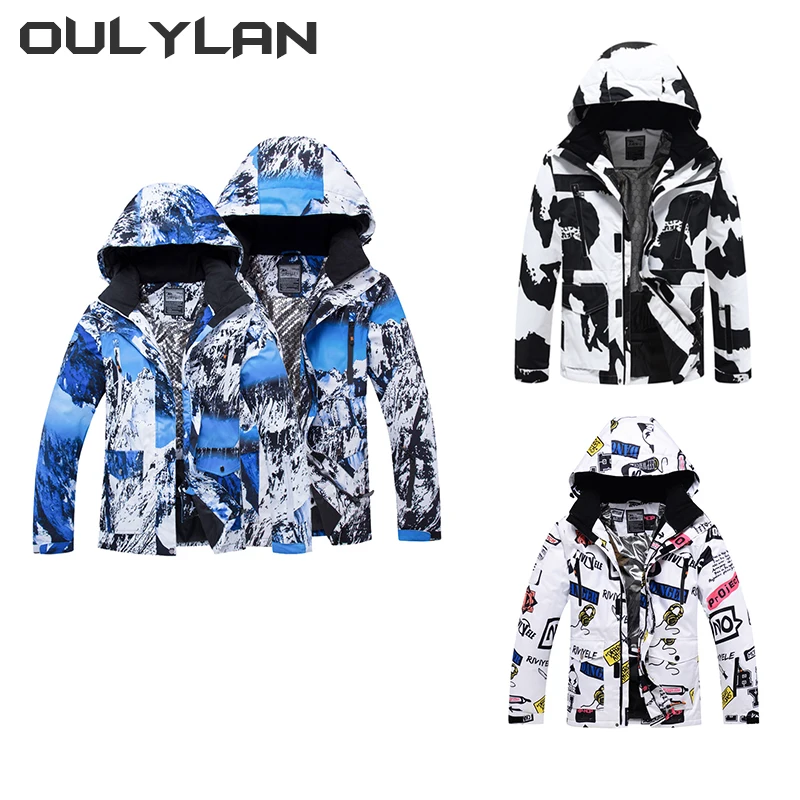 Oulylan Ski Jacket Men Women Windproof Waterproof Winter Ski Coat Ski Wear Solid Color Hooded Warm Snowboard Ski Suit